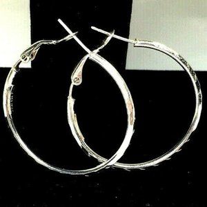 Sterling Silver Large Faceted Hoop Earrings